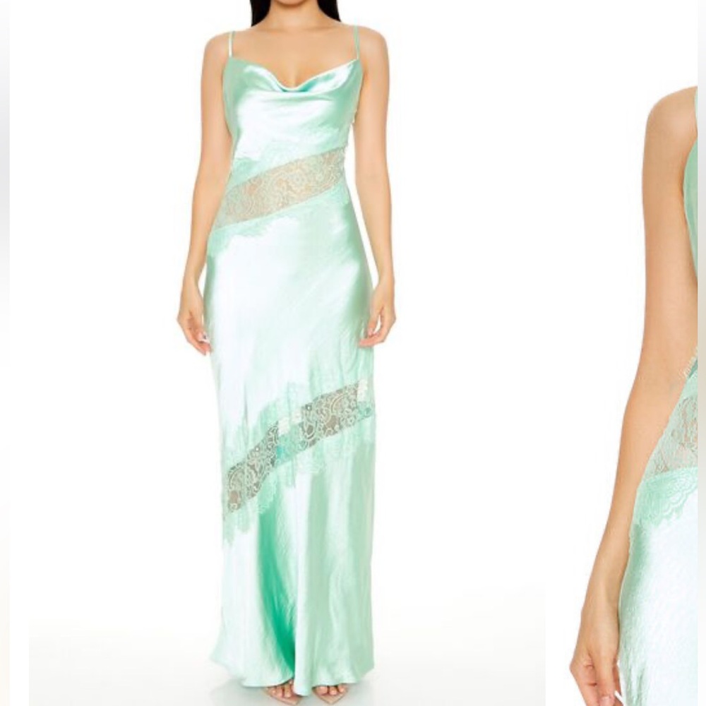 NWT Forever 21 Lace-Trim Satin Cowl Maxi Dress size XL Sage